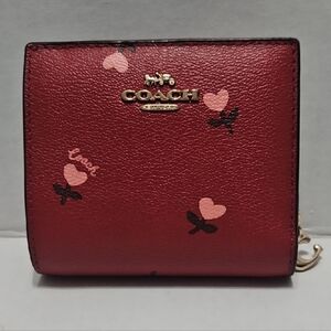 Coach Burgundy Wallet with Pink Heart Flowers